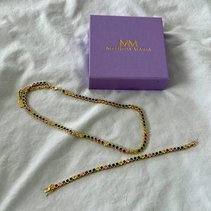 Melinda Maria Colorful Baronnes Gold Necklace & Matching Bracelet Like New